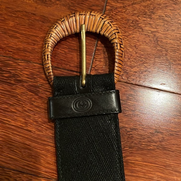 GUCCI vintage canvas leather and basket weave buckle - Picture 4 of 7